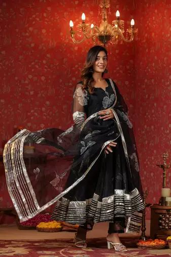 Rich black organza anarkali suit set of 3