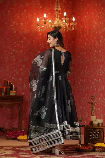 Rich black organza anarkali suit set of 3