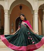Stromboli dark green cotton silk anarkali suit set of 3