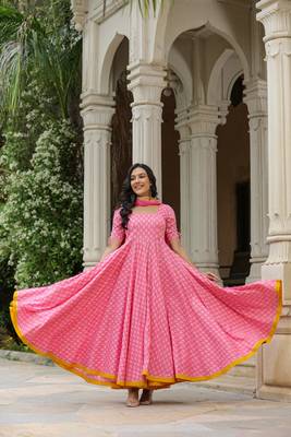 Tickle pink cotton anarkali suit set of 3 3