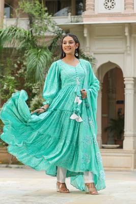 Viking sky blue slik anarkali suit set of 3 1