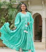 Viking sky blue slik anarkali suit set of 3