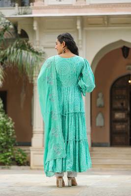 Viking sky blue slik anarkali suit set of 3 2