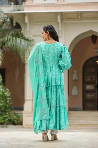 Viking sky blue slik anarkali suit set of 3