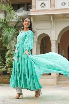 Viking sky blue slik anarkali suit set of 3 4