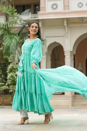 Viking sky blue slik anarkali suit set of 3