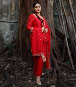 Red Hand Embroidered Kurta Set