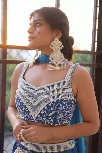 Blue Pearl Work Lehenga Set