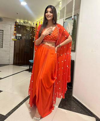 Tangerine Orange Dhoti Set 1