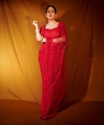 Red soft net & georgette saree set 1