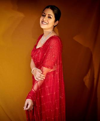Red soft net & georgette saree set 6