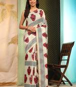 Silk Land  Off White  Digital Printed Cotton Blend Saree 