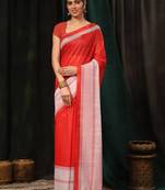 Silk Land  Red  Digital Printed Cotton Blend Saree 