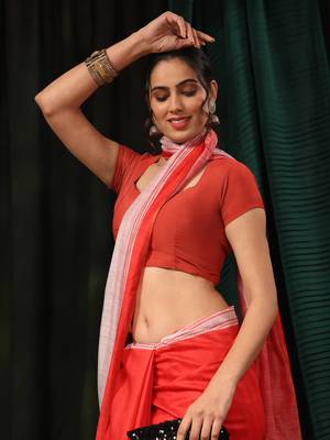 Silk Land  Red  Digital Printed Cotton Blend Saree  4