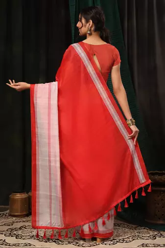 Silk Land  Red  Digital Printed Cotton Blend Saree 