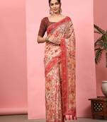 Silk Land  Peach  Digital Printed Cotton Blend Saree 