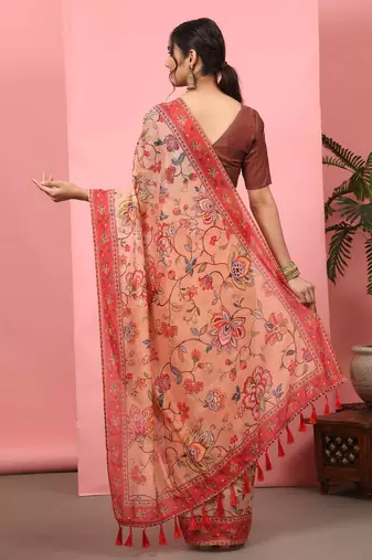 Silk Land  Peach  Digital Printed Cotton Blend Saree 