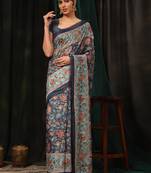 Silk Land  Navy Blue  Digital Printed Cotton Blend Saree 