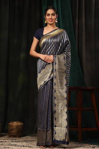 Silk Land  Navy Blue  Zari Woven Art Silk Saree 