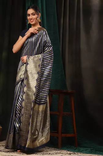 Silk Land  Navy Blue  Zari Woven Art Silk Saree 