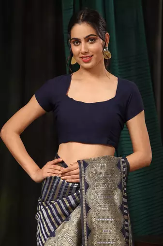 Silk Land  Navy Blue  Zari Woven Art Silk Saree 