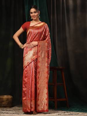 Silk Land  Red  Zari Woven Art Silk Saree  1