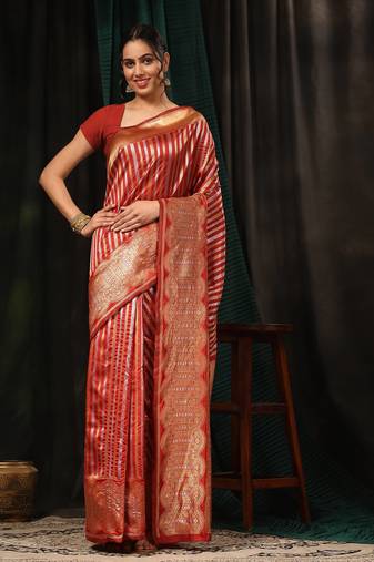 Silk Land  Red  Zari Woven Art Silk Saree 