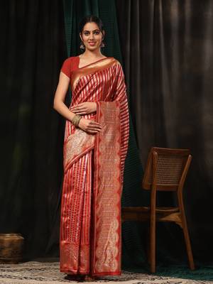 Silk Land  Red  Zari Woven Art Silk Saree  2