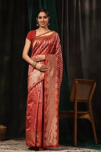 Silk Land  Red  Zari Woven Art Silk Saree 