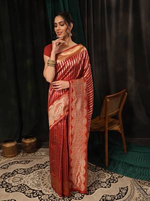 Silk Land  Red  Zari Woven Art Silk Saree  3