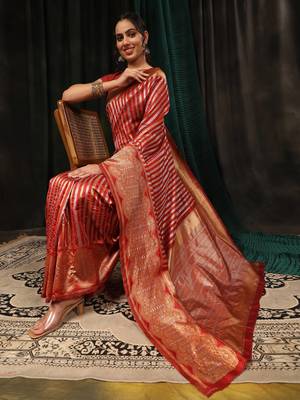 Silk Land  Red  Zari Woven Art Silk Saree  4