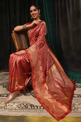 Silk Land  Red  Zari Woven Art Silk Saree 