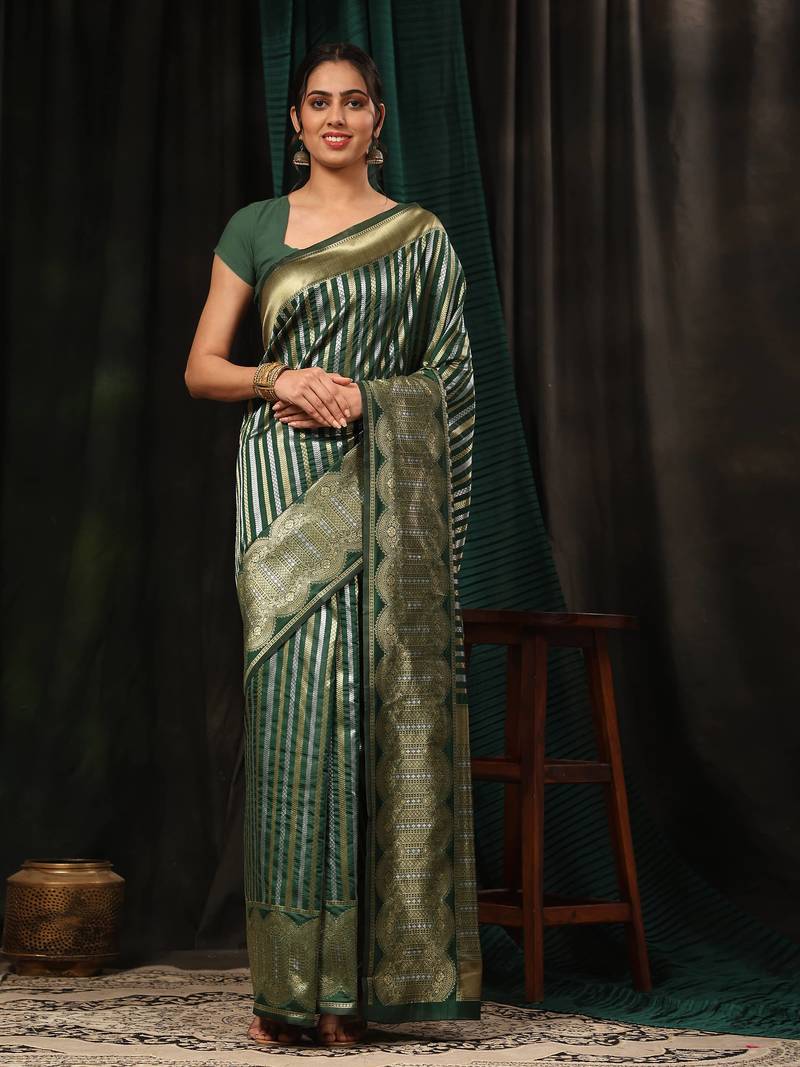 Silk Land  Green  Zari Woven Art Silk Saree 