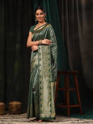 Silk Land  Green  Zari Woven Art Silk Saree  3