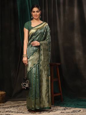 Silk Land  Green  Zari Woven Art Silk Saree  4