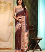 Silk Land  Brown  Digital Printed Cotton Blend Saree 