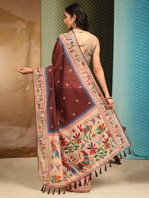 Silk Land  Brown  Digital Printed Cotton Blend Saree  5