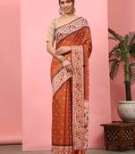 Silk Land  Orange  Digital Printed Cotton Blend Saree 