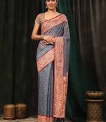 Silk Land  Grey  Digital Printed Cotton Blend Saree 
