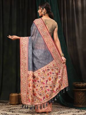 Silk Land  Grey  Digital Printed Cotton Blend Saree  5