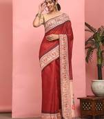 Silk Land  Red  Digital Printed Cotton Blend Saree 