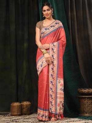 Silk Land  Pink  Digital Printed Cotton Blend Saree  1