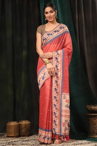 Silk Land  Pink  Digital Printed Cotton Blend Saree 