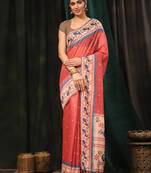 Silk Land  Pink  Digital Printed Cotton Blend Saree 
