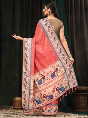 Silk Land  Pink  Digital Printed Cotton Blend Saree  5