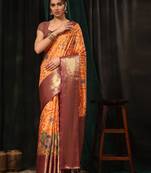 Silk Land  Orange  Digital Printed Soft Silk Blend Saree 