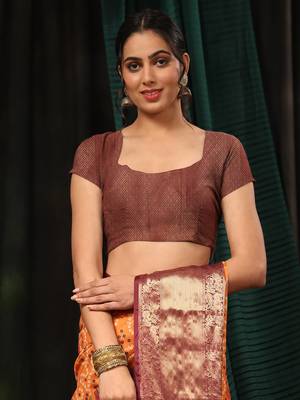 Silk Land  Orange  Digital Printed Soft Silk Blend Saree  4