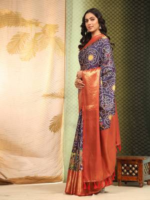 Silk Land  Blue  Digital Printed Soft Silk Blend Saree  2
