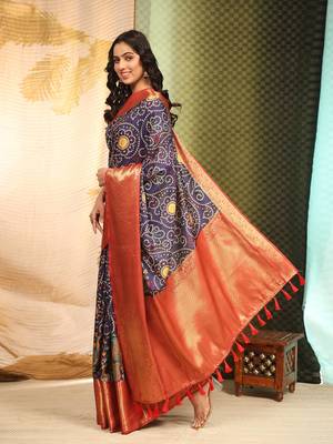 Silk Land  Blue  Digital Printed Soft Silk Blend Saree  3