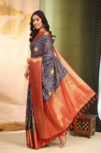 Silk Land  Blue  Digital Printed Soft Silk Blend Saree 